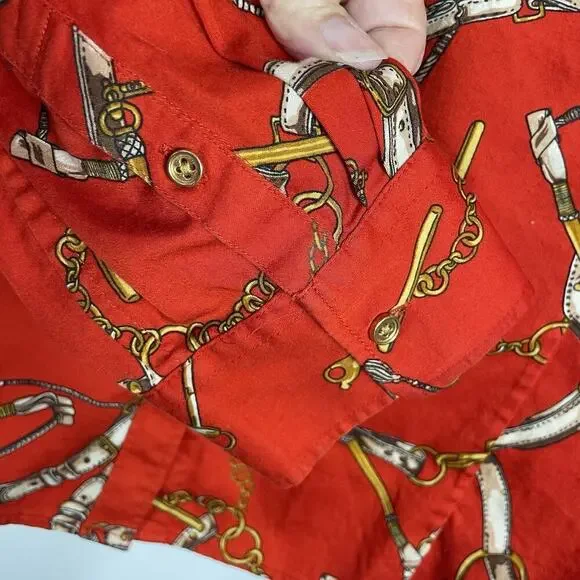 Talbots Equestrian Shirt Women's 14 Red Button Up Horse Bridle Classic Old Money - Picture 7 of 10